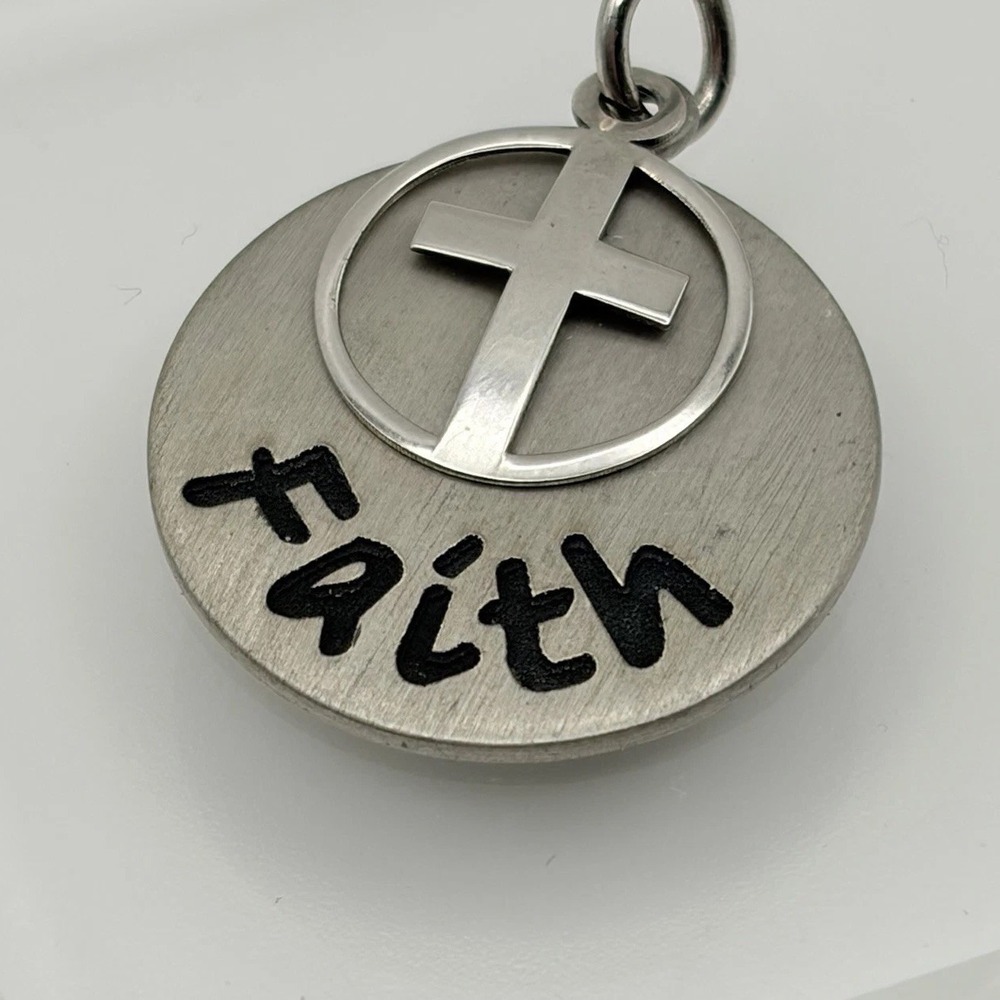 Faith Cross Brushed Disc 925 Sterling Silver Pendant Charm ATI Mexico
